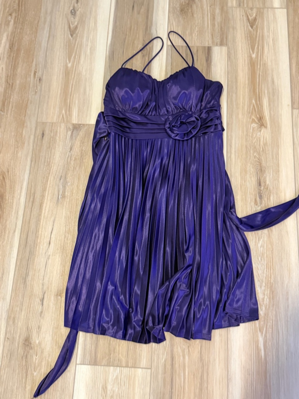 Purple Pleated  Strap Dress